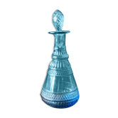 Carafe in blue chissed glass  and its pine cone-shaped cap