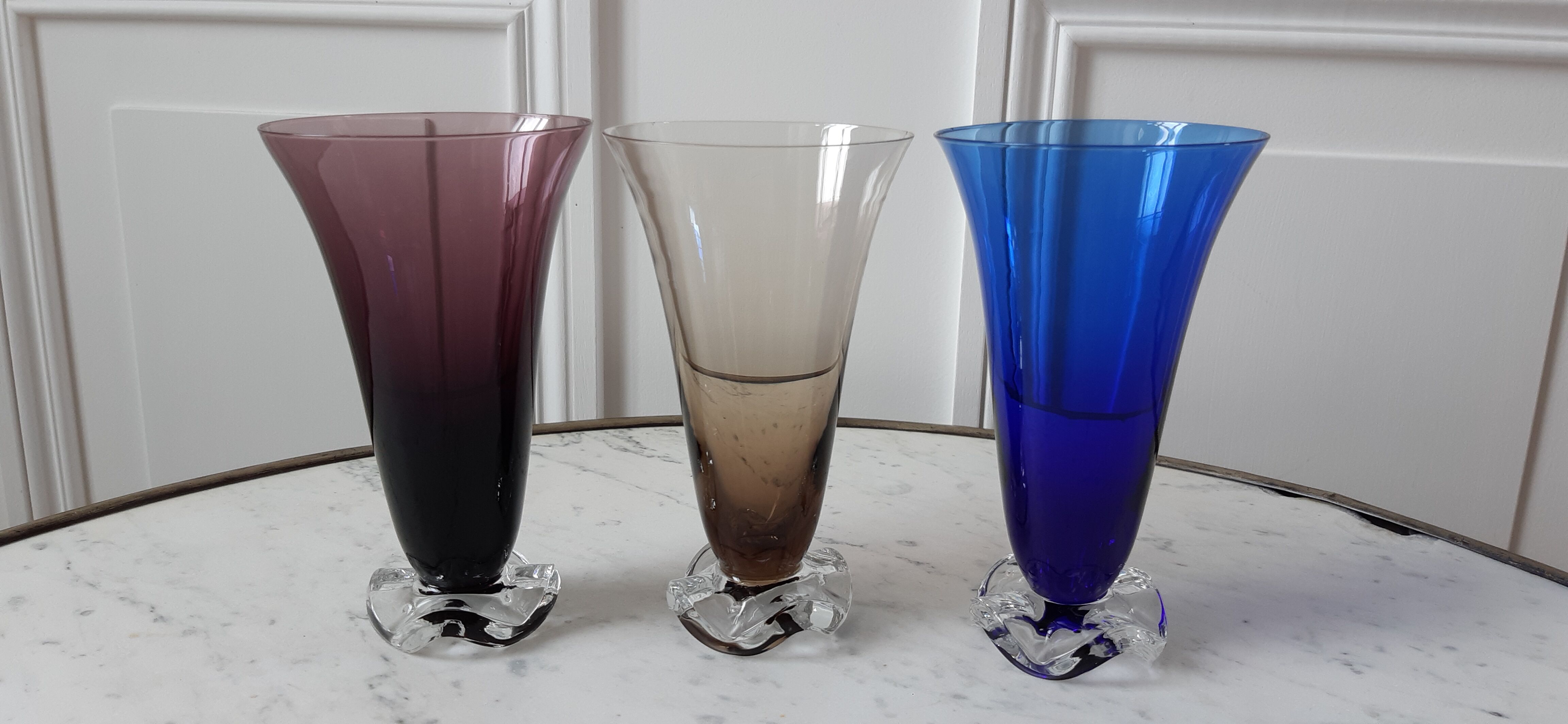 Set of 3 glasses with feet flowers design 60s-70s