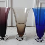 Set of 3 glasses with feet flowers design 60s-70s