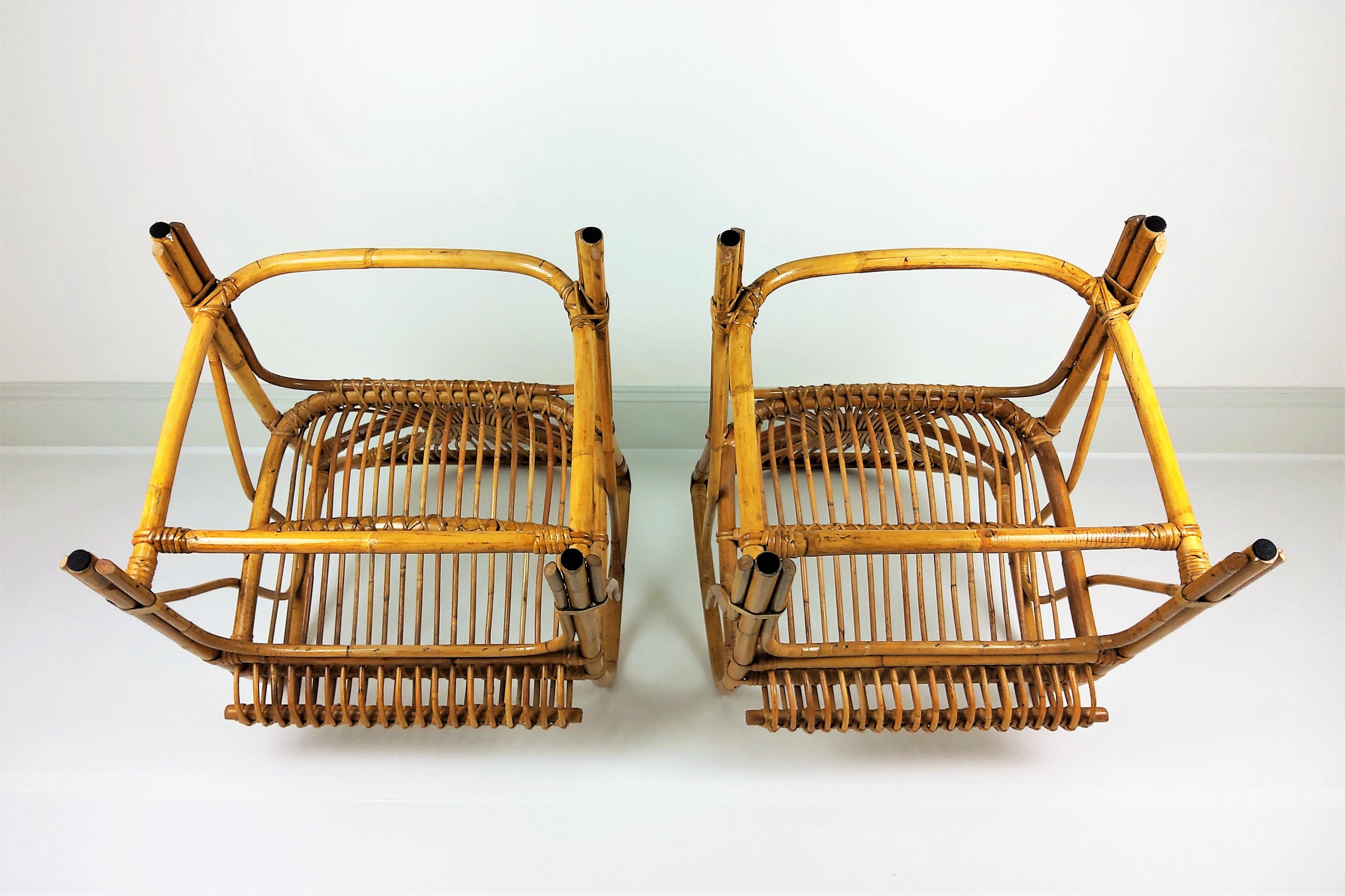 2 vintage rattan bamboo armchairs 1960