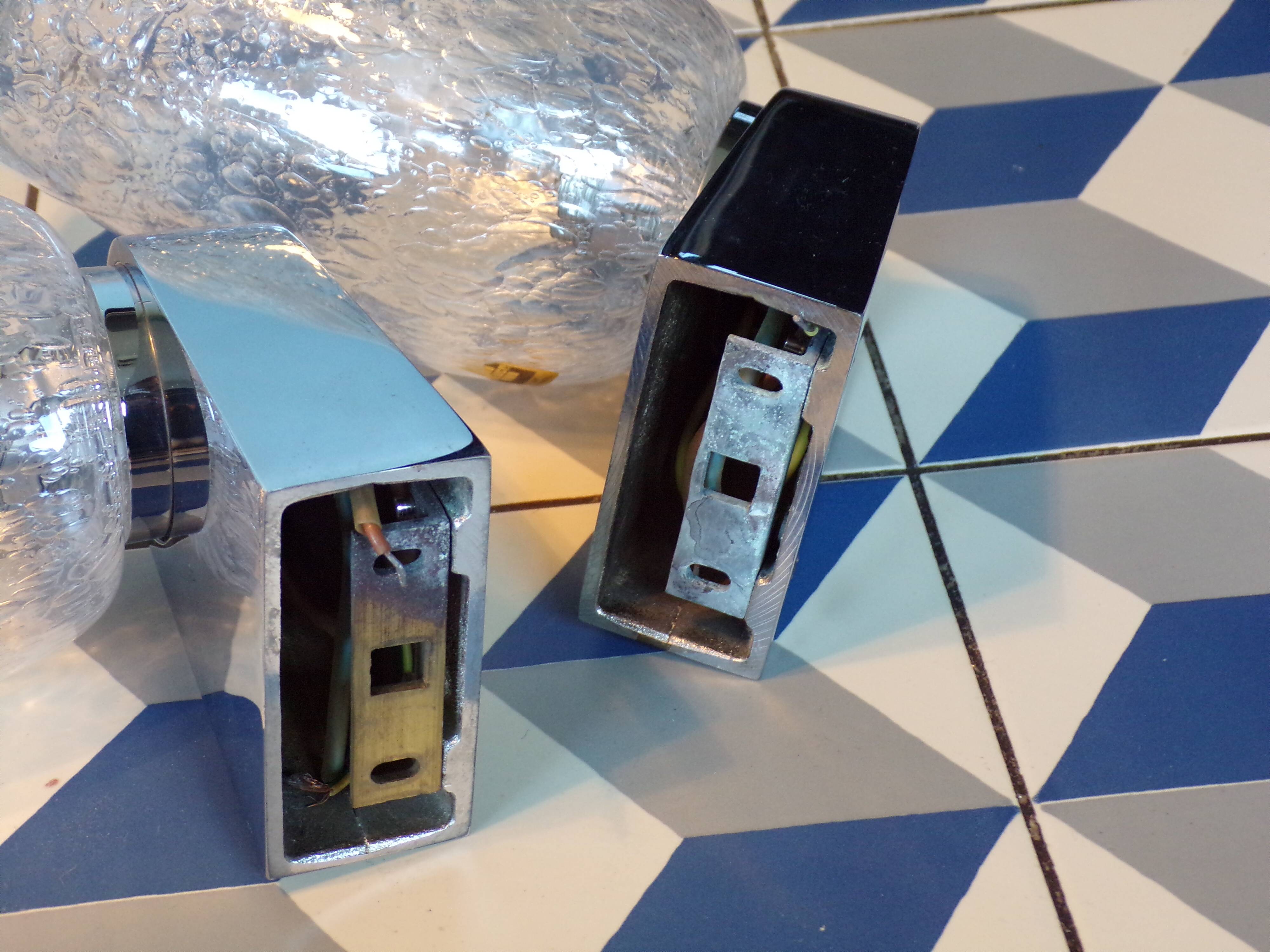 Pair of Keuco wall lights in bubbled glass