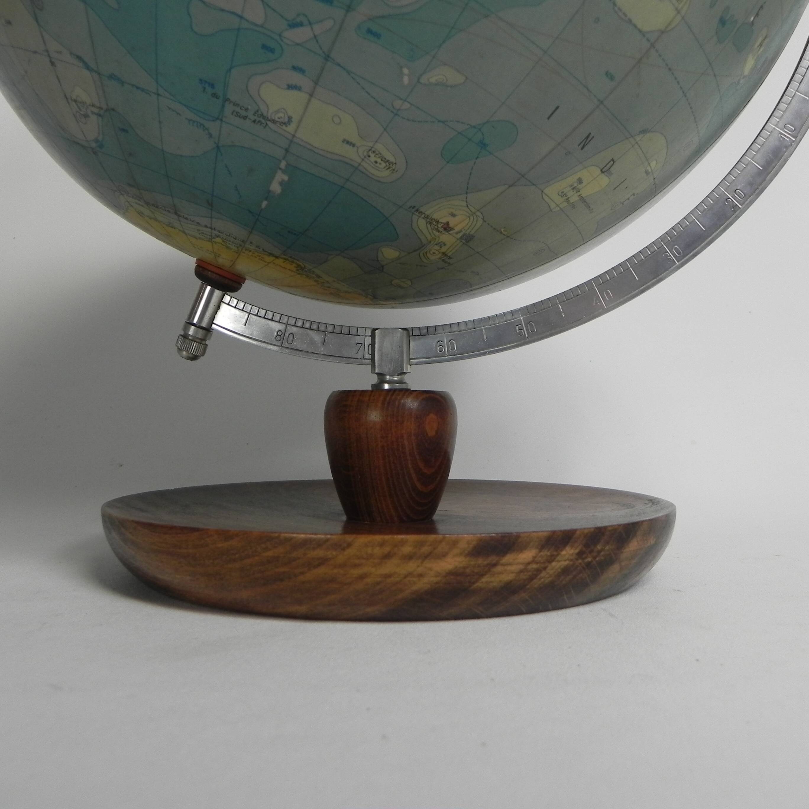 Paper mache globe on wooden base, 1960s