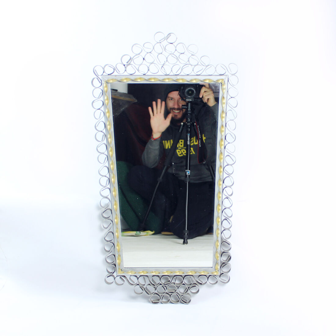 Vintage Mirror In Handmade Metal Frame, Czechoslovakia 1950s