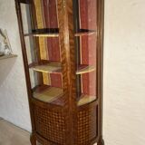 Curved marquetry display case, half-moon shape, checkerboard marquetry