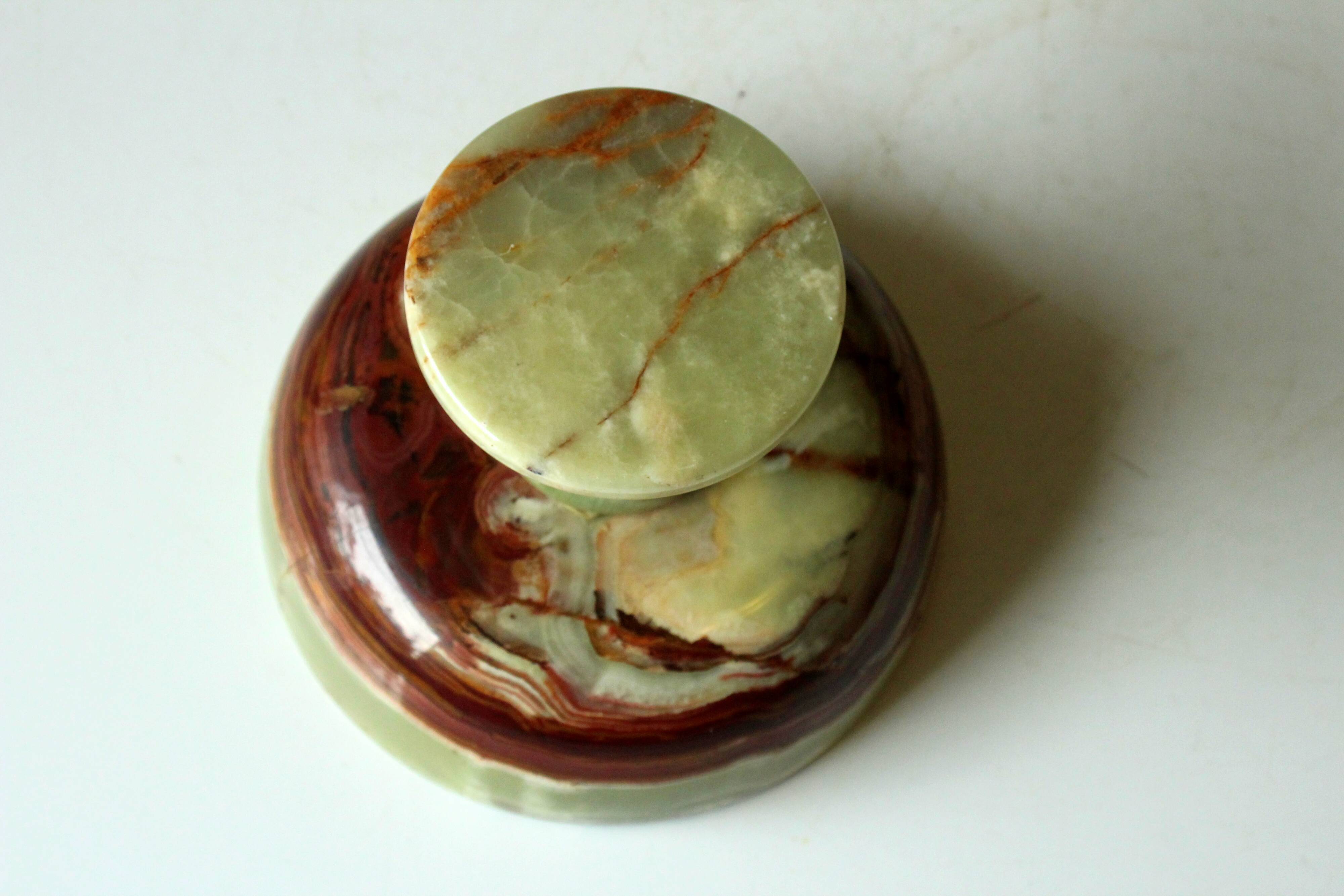 Handcarved onyx footed serving bowl, trinket bowl, vintage from the 1970s