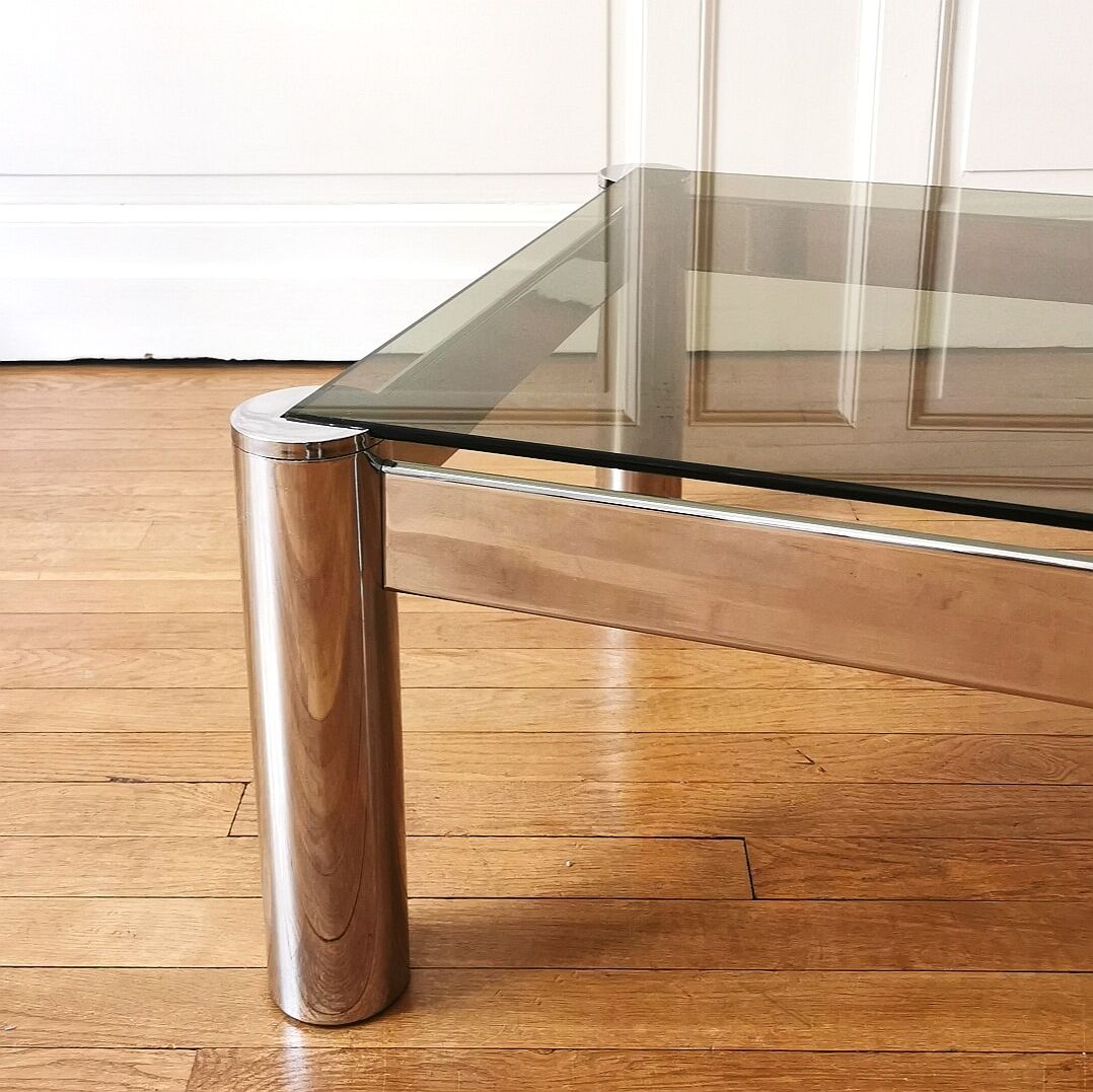 Square chrome and smoked glass coffee table, 1970