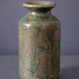 Wabi-sabi artisanal stoneware vase in green and earth tones.