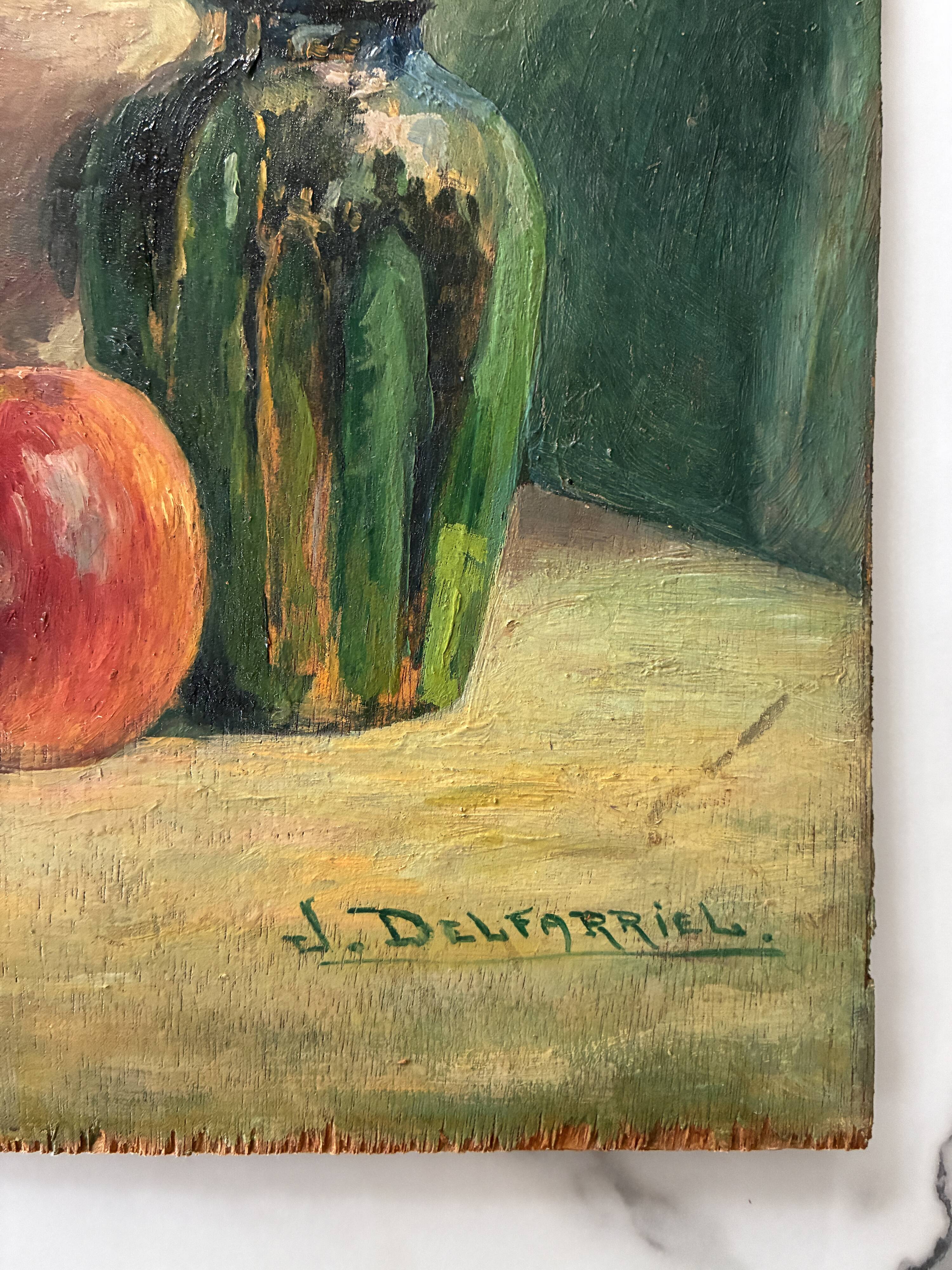 Old painting oil still life on plywood