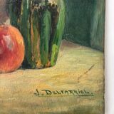 Old painting oil still life on plywood