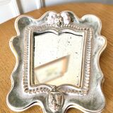 Small antique mirror in cracked ceramic with Commedia dell'Aigle mask decoration