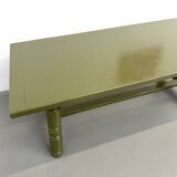 Glossy olive green lacquered dining table — DLG Georges Robert, Circa 1970