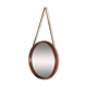 Round teak danish mirror with leather strap