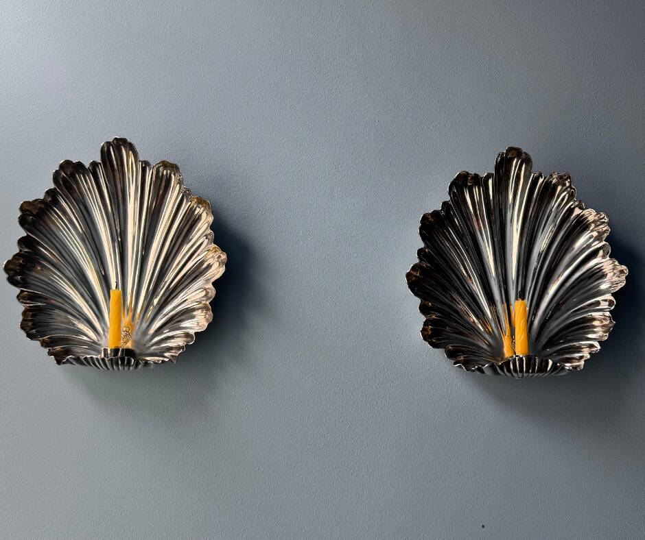 Paire d’appliques argentées, coquille Rococo, Angleterre 1879