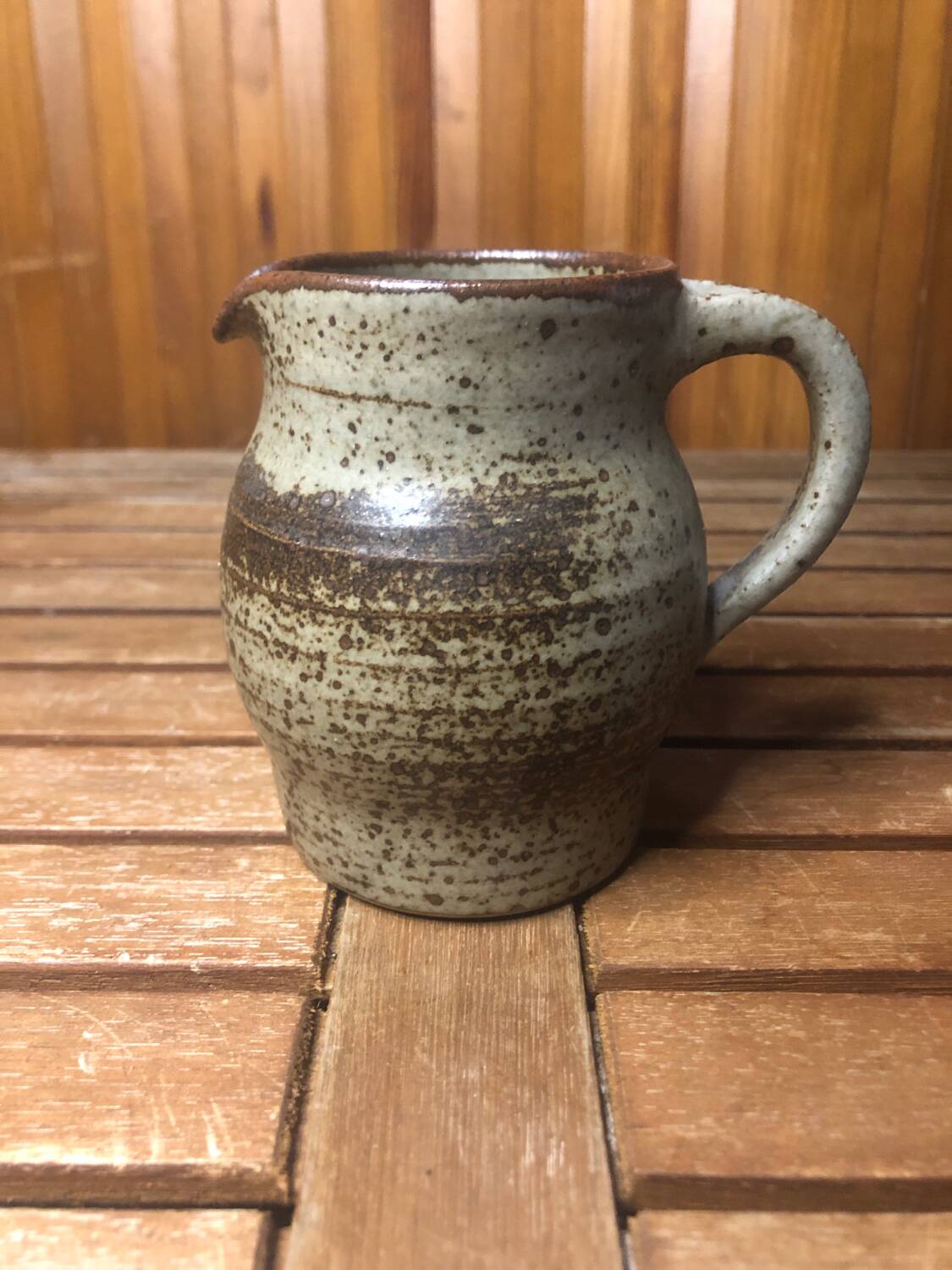Old vintage brown stoneware pitcher le cep #a429