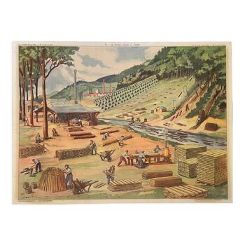 School poster Fishing Port and Work in Forest Montmorillon Rossignol