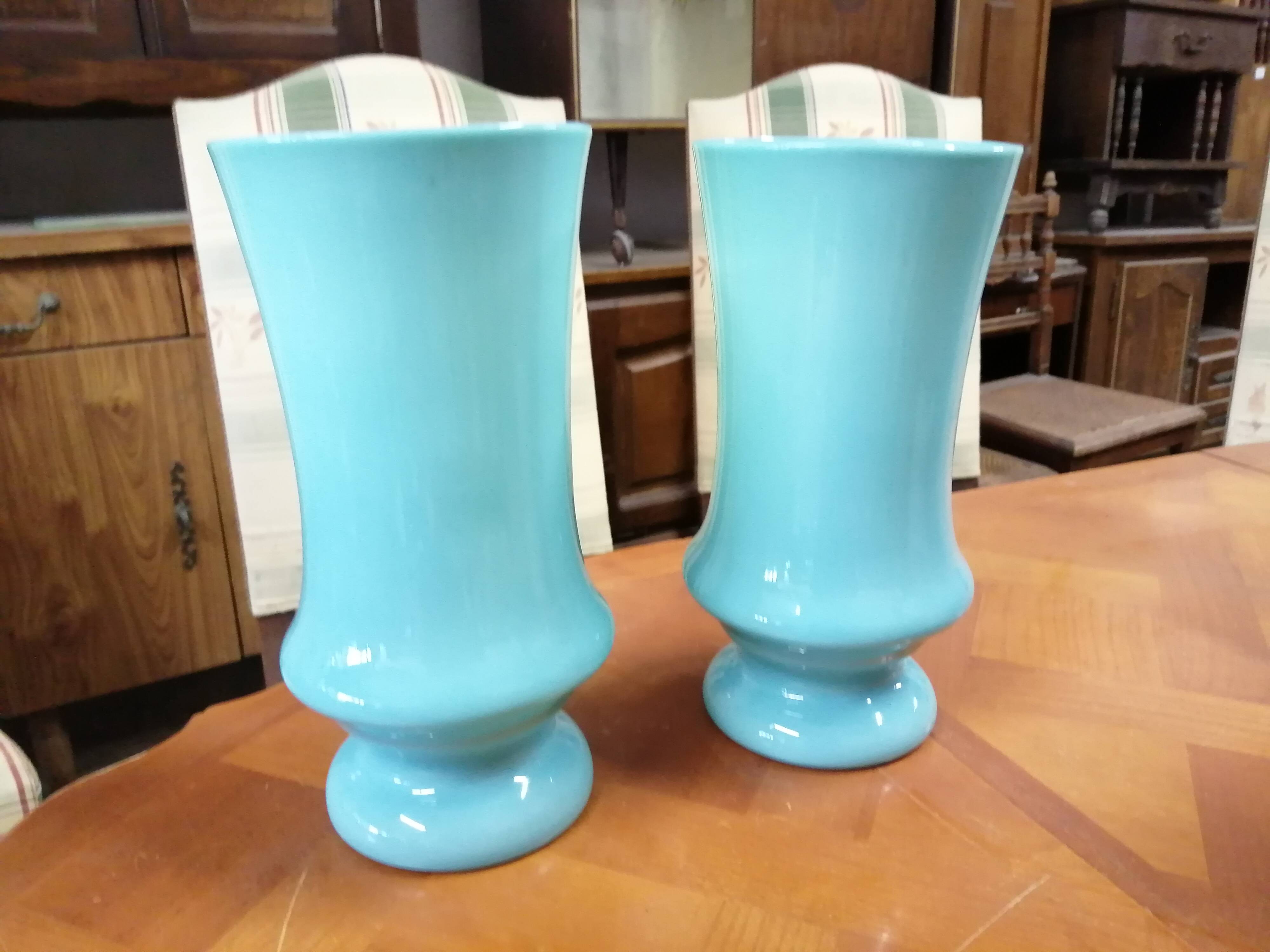 Pair of vintage turquoise blue opaline vases – Napoleon III style / Year