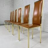 Set of 6 brass and leather chairs, Italian design from the 70s by Renato Z