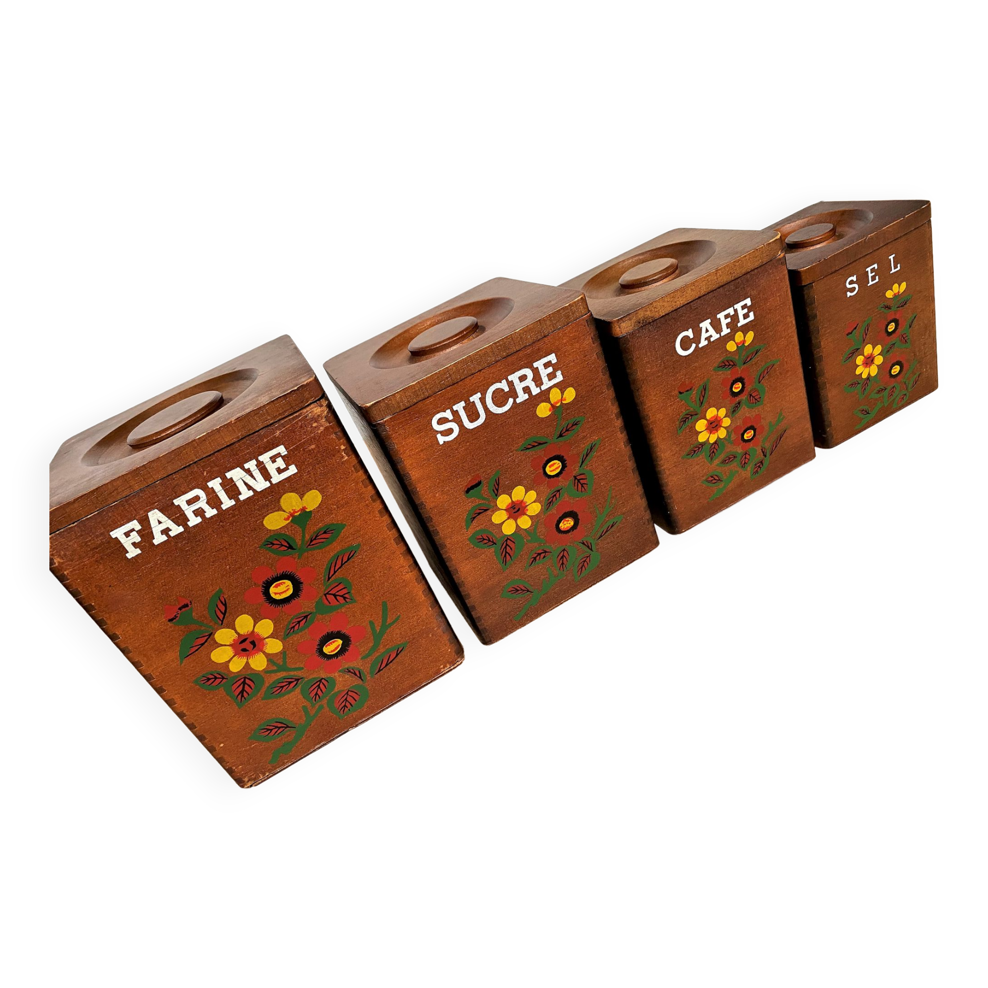 Série de 4 pots à épices en bois