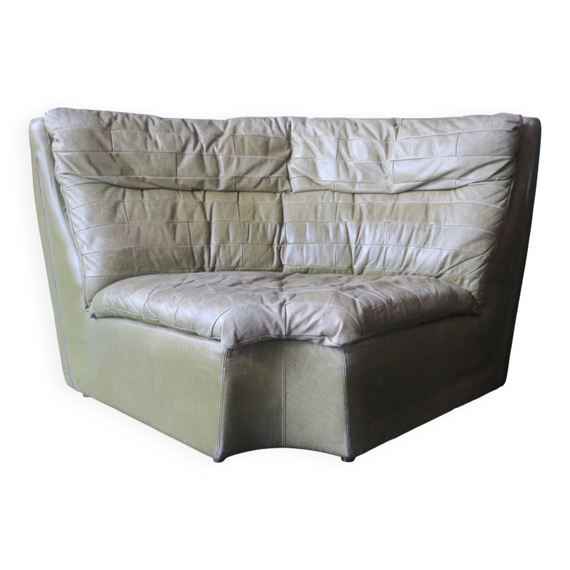 Fauteuil d'angle patchwork en cuir vert olive par Laauser, années 1970
