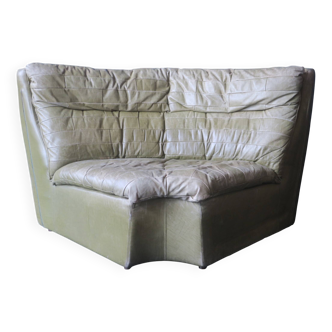 Fauteuil d'angle patchwork en cuir vert olive par Laauser, années 1970