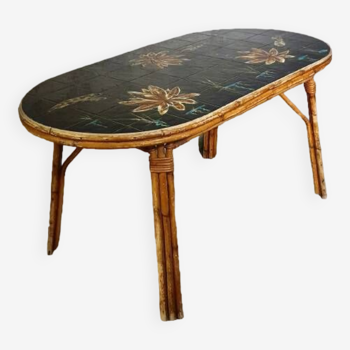 Table en rotin et céramique Georges Chassin Vallauris