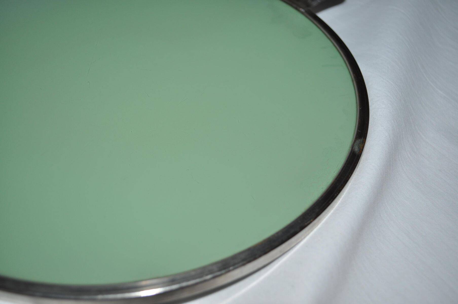 Vintage glass cake stand in green with silver-plated metal frame, porcelain (late 19th century)