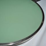 Vintage glass cake stand in green with silver-plated metal frame, porcelain (late 19th century)