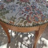 Brown varnished wooden chair 1940 Fabric chair with jacquard seat, upholstery manufacturing