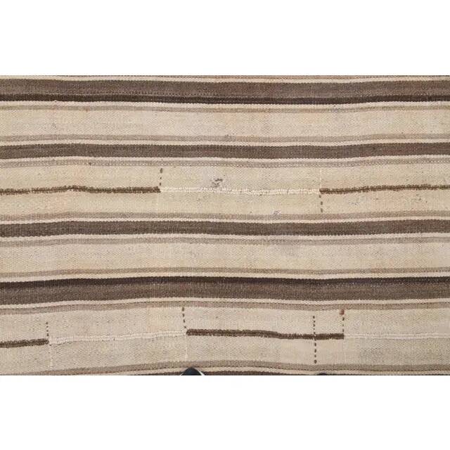 Vintage Turkish Hand-Knotted Wool Cotton Brown Kilim Runner Rug 110x213