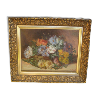 Ancien tableau, jetée de fleurs, bouquet