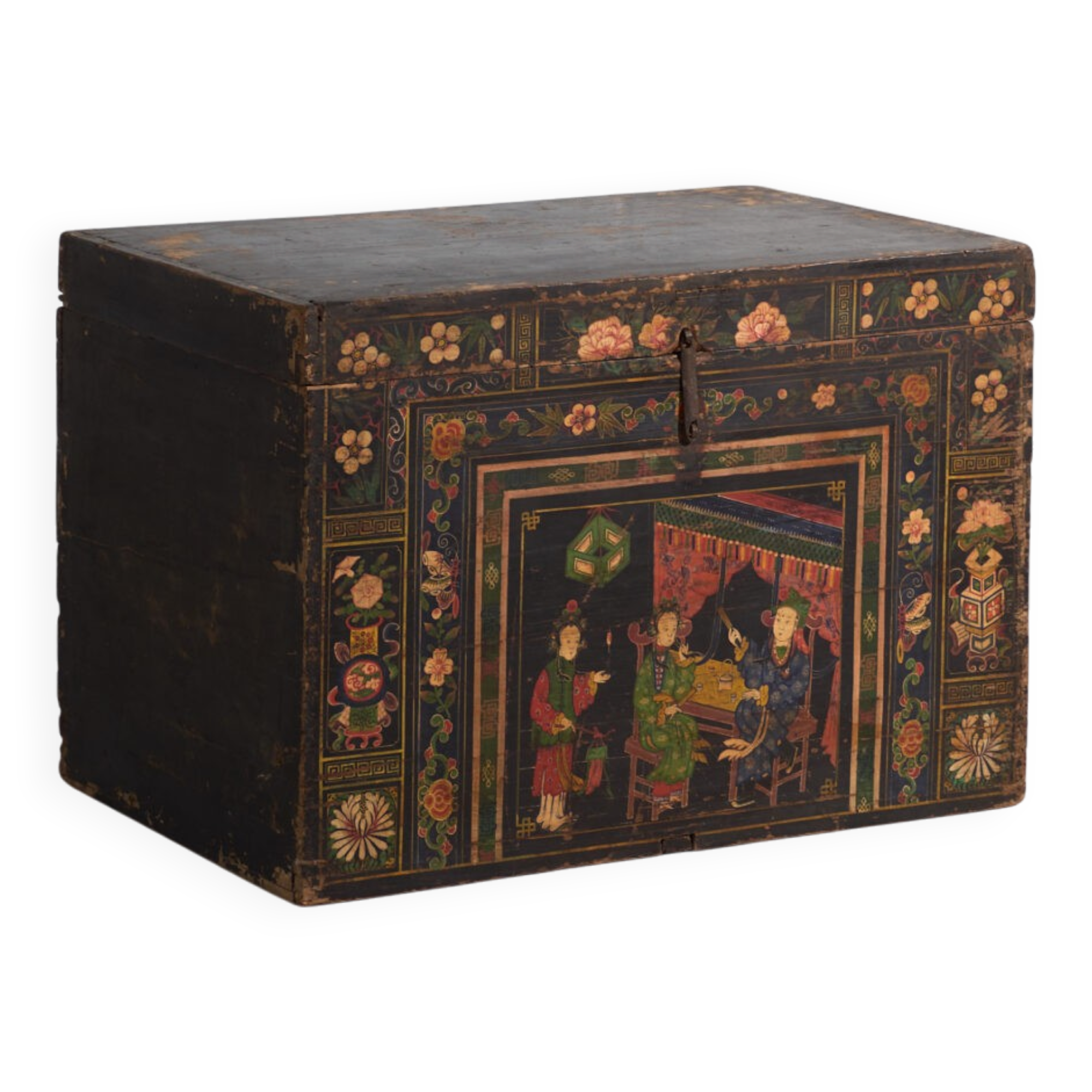 Antique chest painted in pine wood – China, around 1900