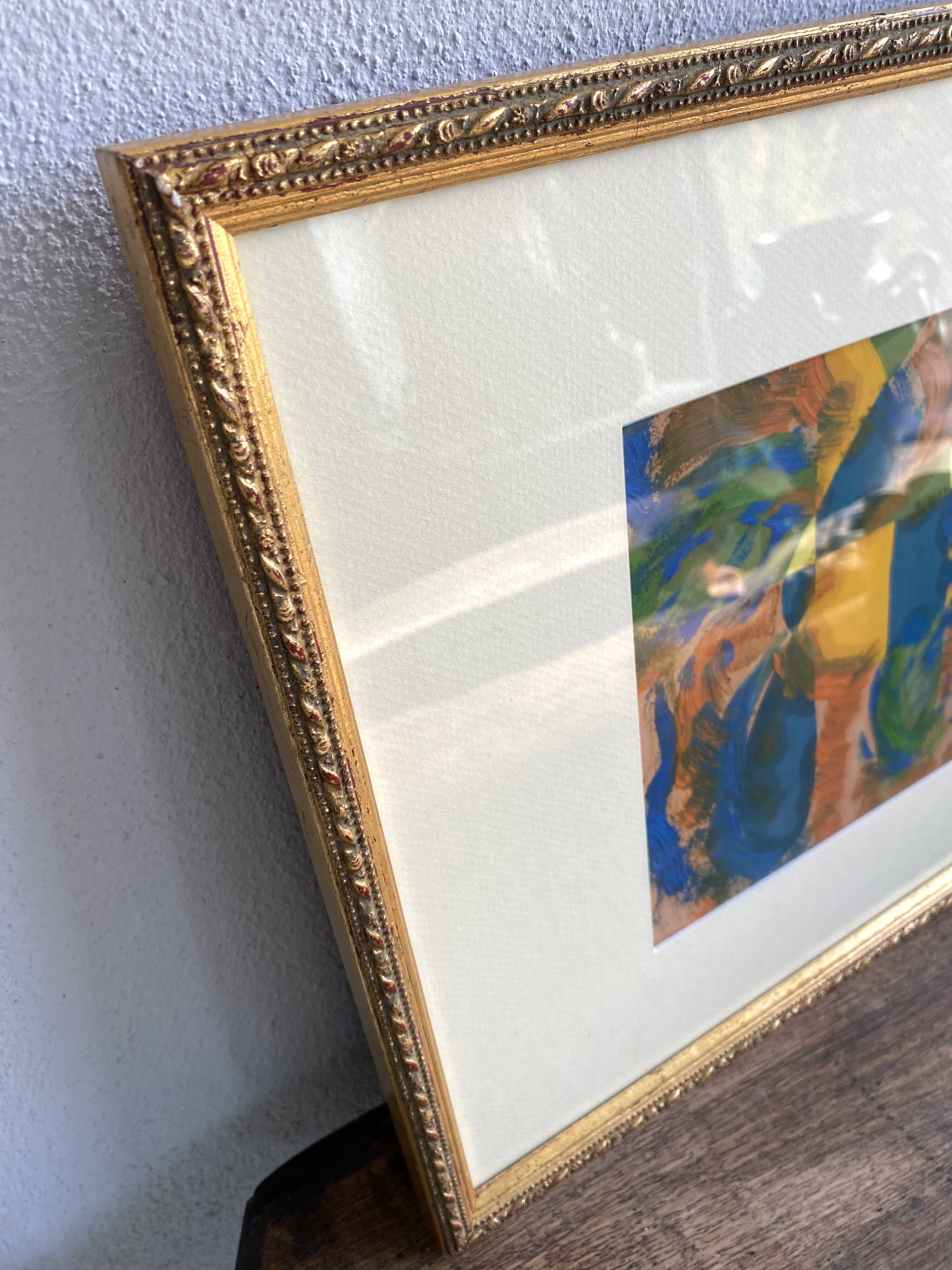 Oil on paper, wooden frame, glass