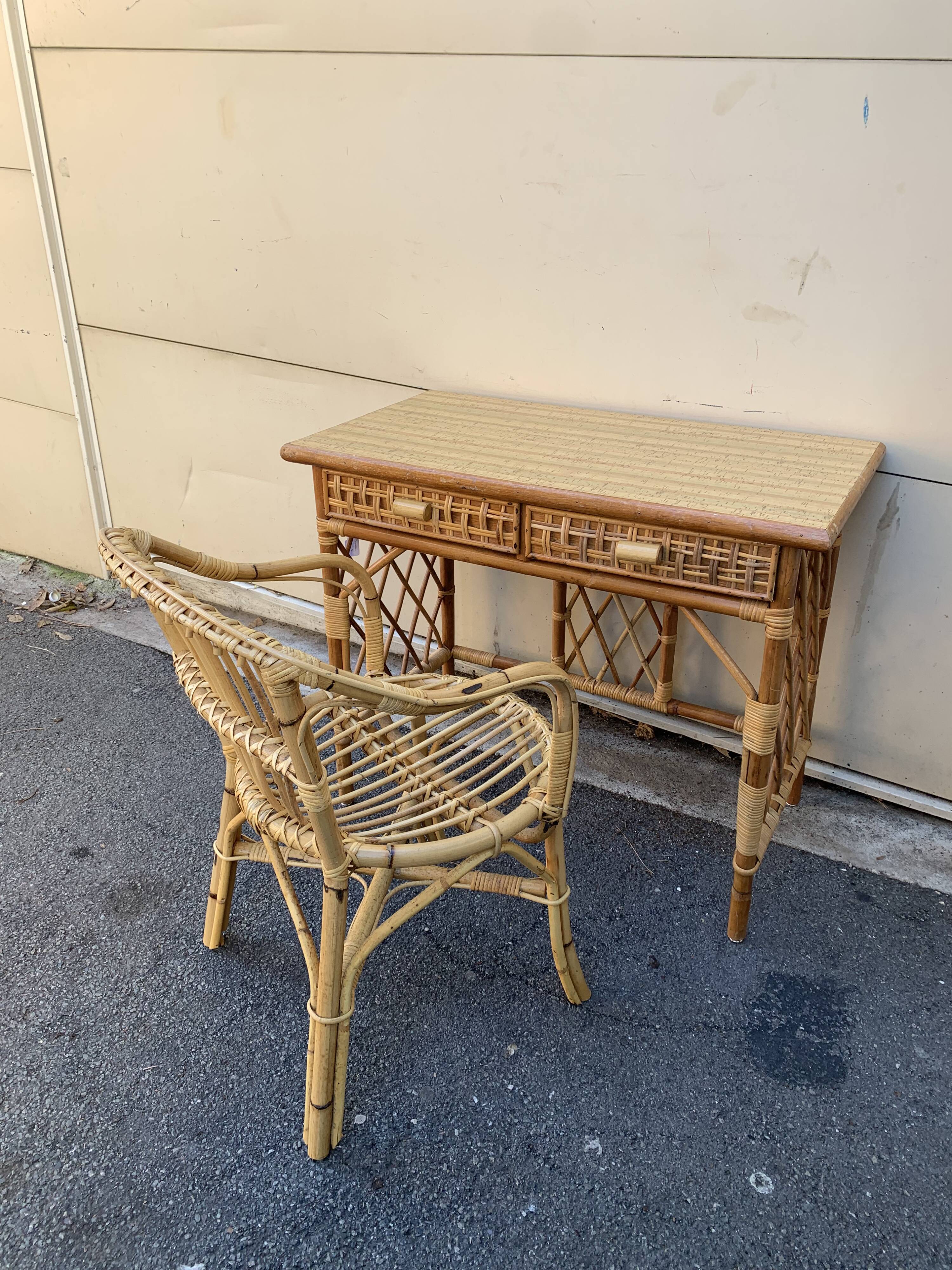 2-drawer rattan desk from the 1970