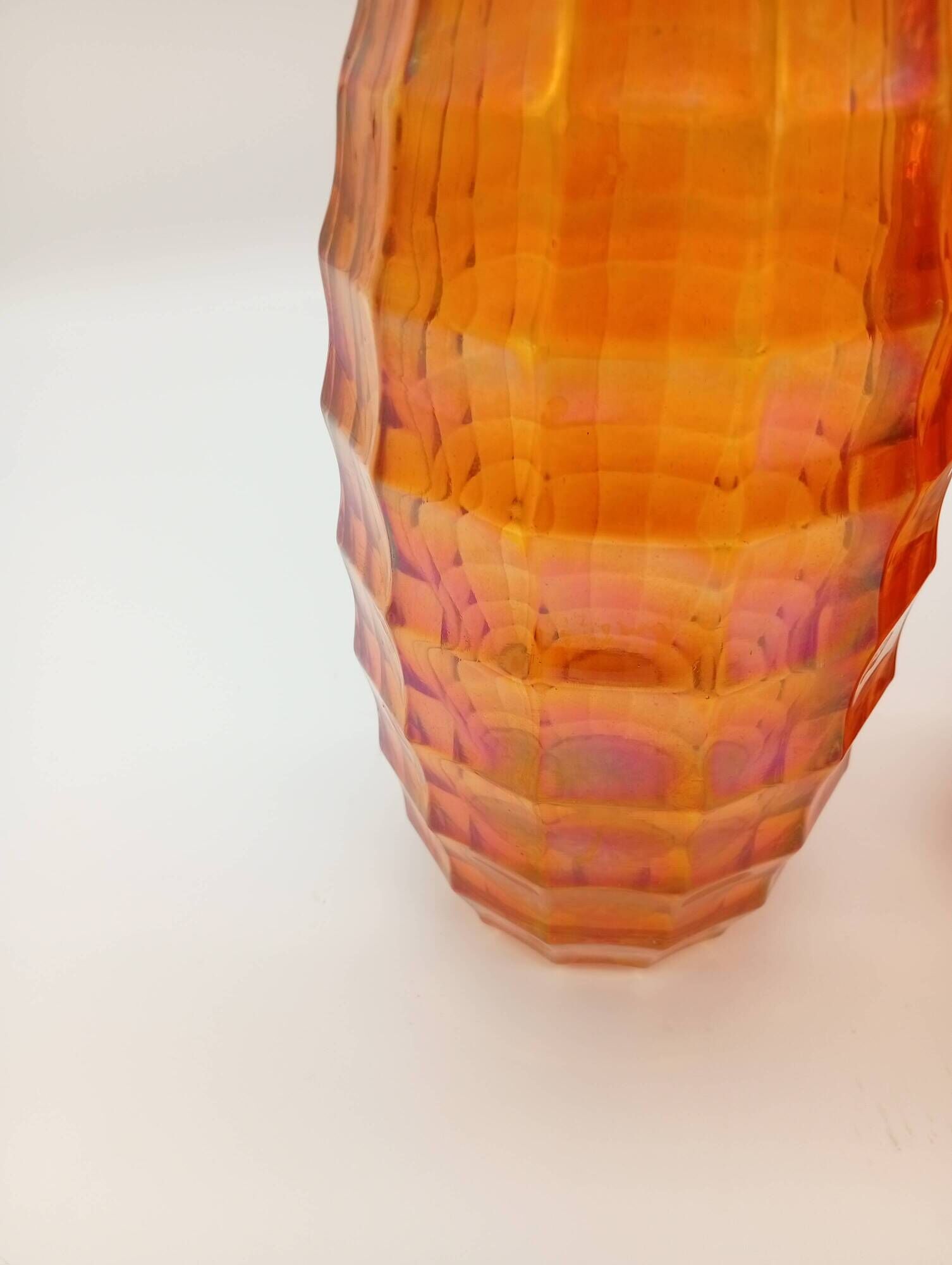 Paire Vases Art Déco Josef Invald Carnival Marigold Orange Irisé Jacobean