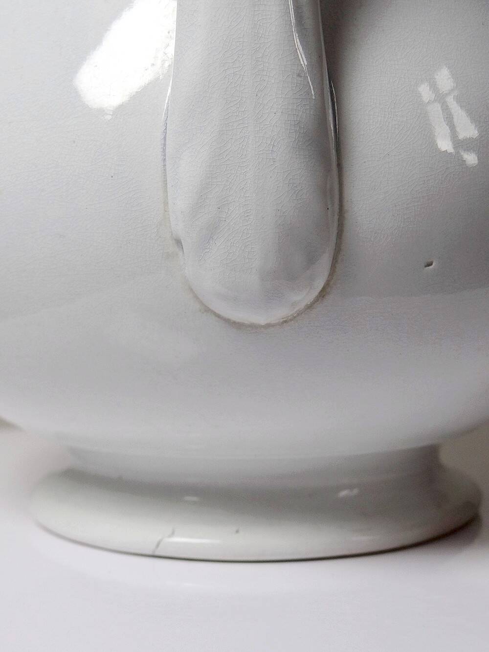 Antique white earthenware toilet jug from Pexonne, France