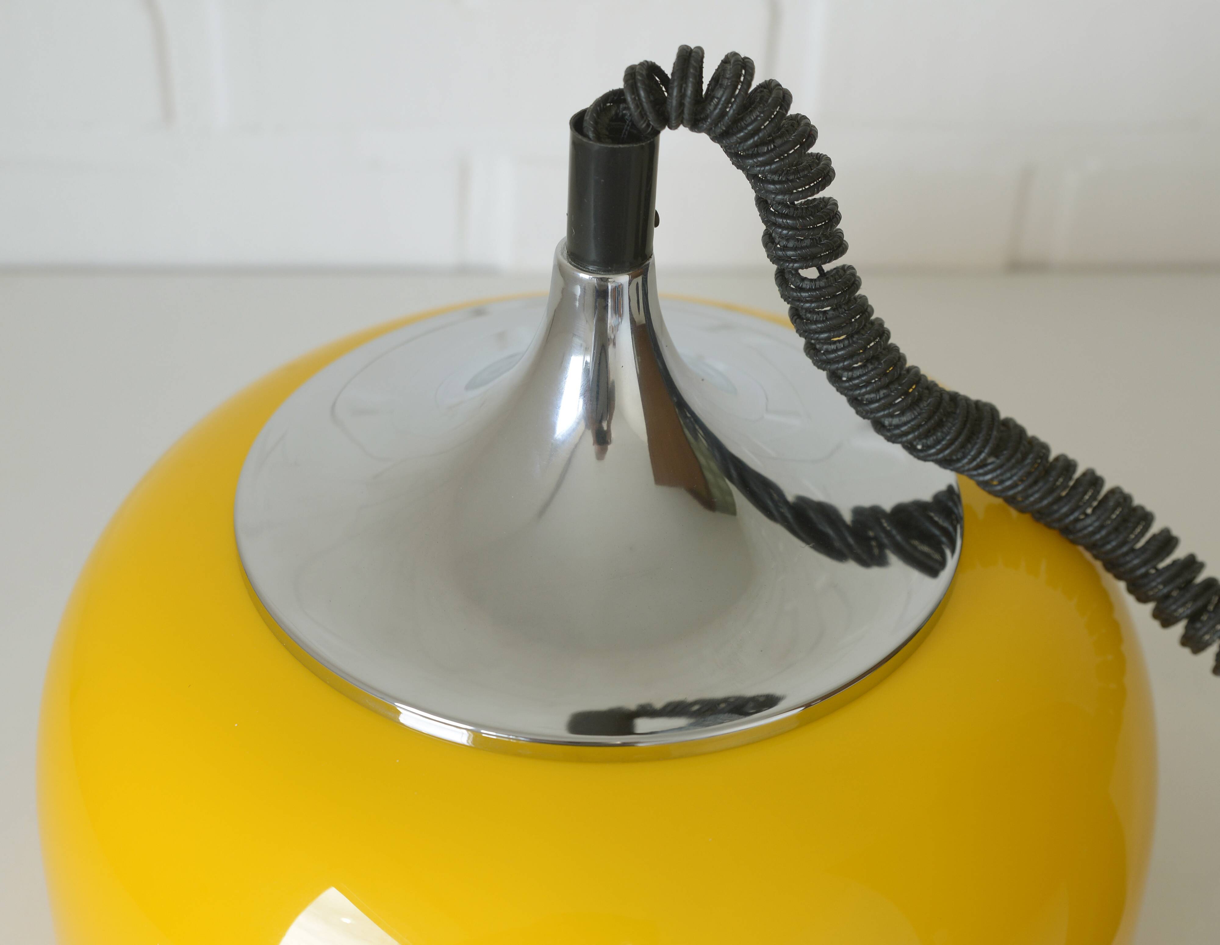 Vintage Meblo Harvey Guzzini Pendant Light MCM Yellow Plastic Hanging Lamp