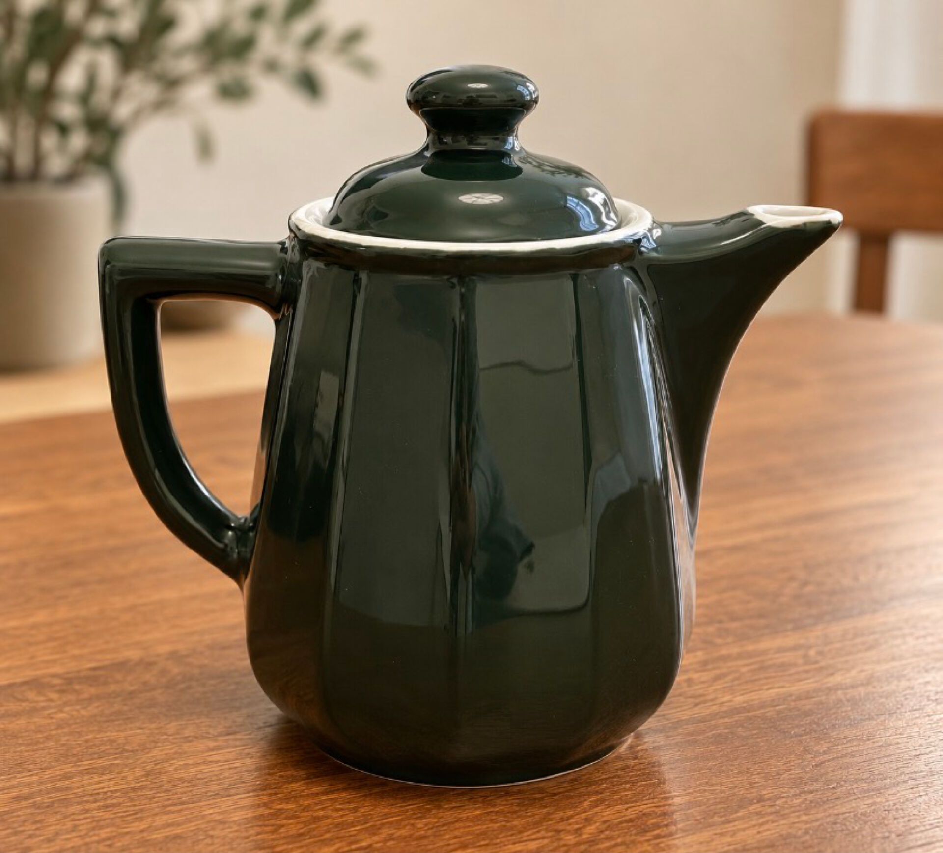Vintage bistro jug in bottle green porcelain