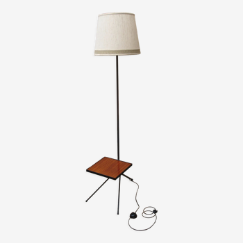 Floor lamp 1950/60 tripod in black metal with cream lampshade