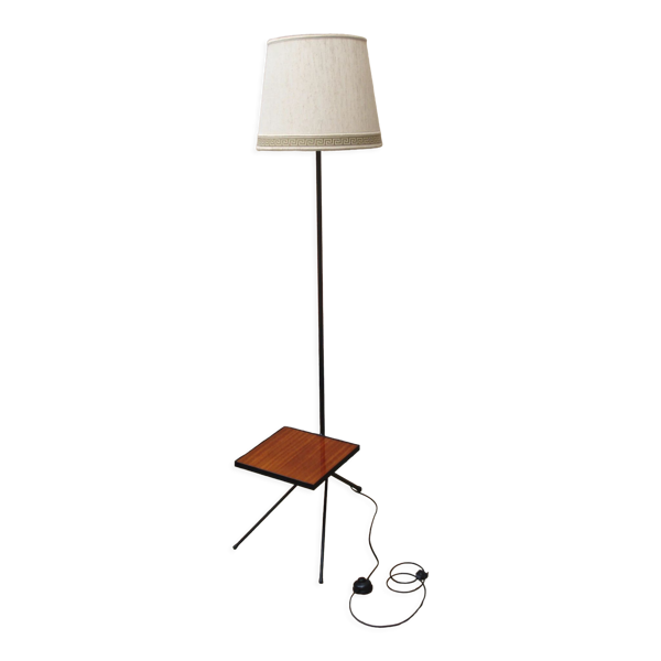 Lampadaire 1950/60 tripode en métal noir avec abat-jour crème — Beyit