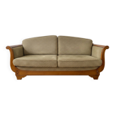Vintage retro canapé in wood and beige fabric