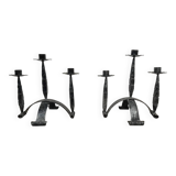 Pair of wrought iron candlesticks