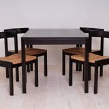 Vintage dining set, 4 chairs, extendable dining table, rope seating, 1970s