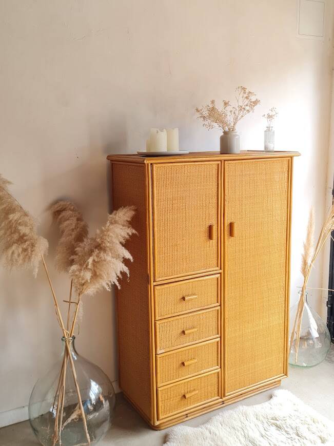 Vintage rattan wardrobe