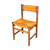 Chaise bois & paille 1960