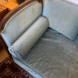 Vintage Louis XVI style blue velvet sofa