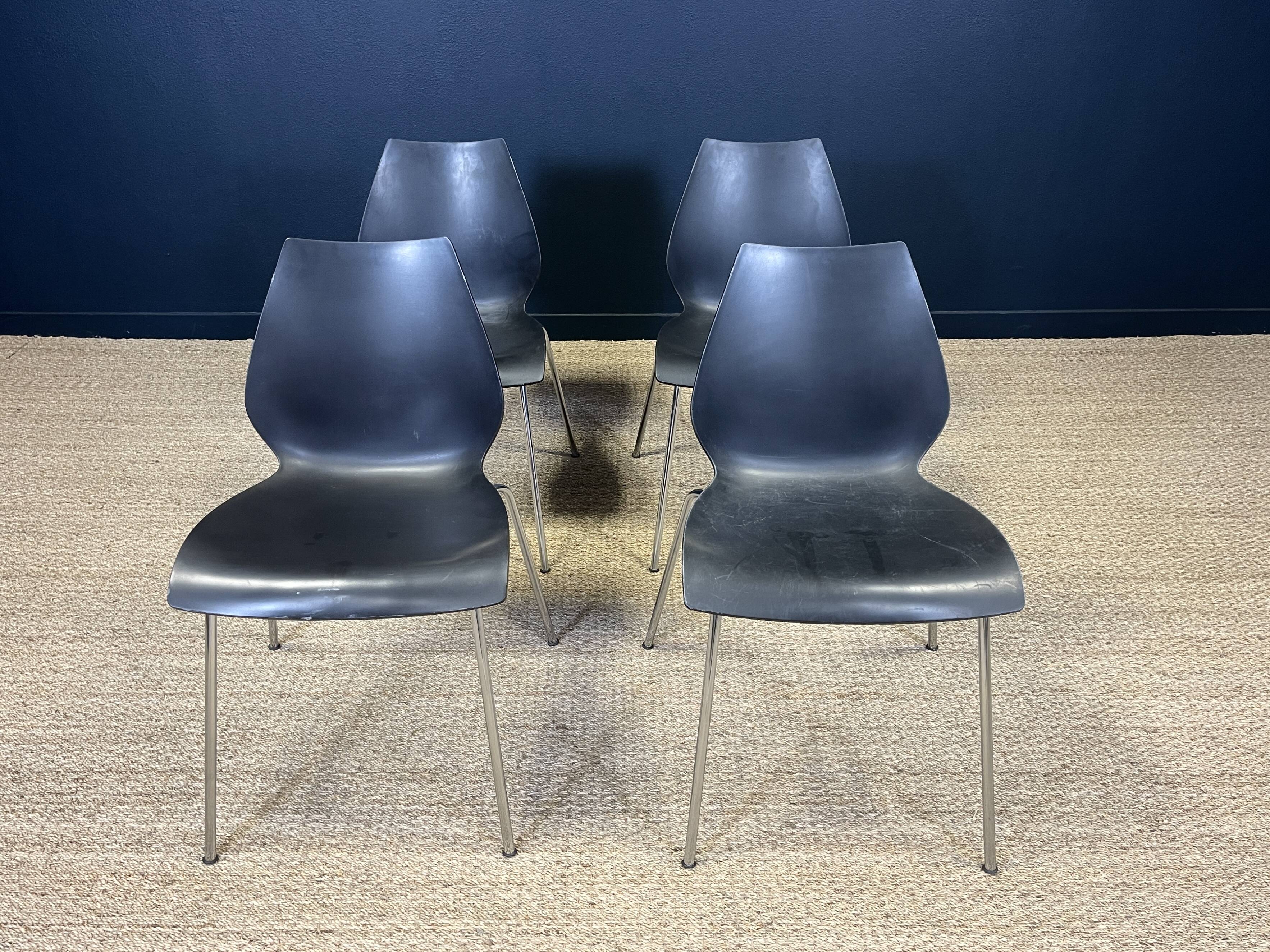 Set of 4 black Maui chairs by Magistretti for Kartell 2000s Italy