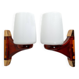 Pair of vintage space age smoked plexiglass wall lights nightlights