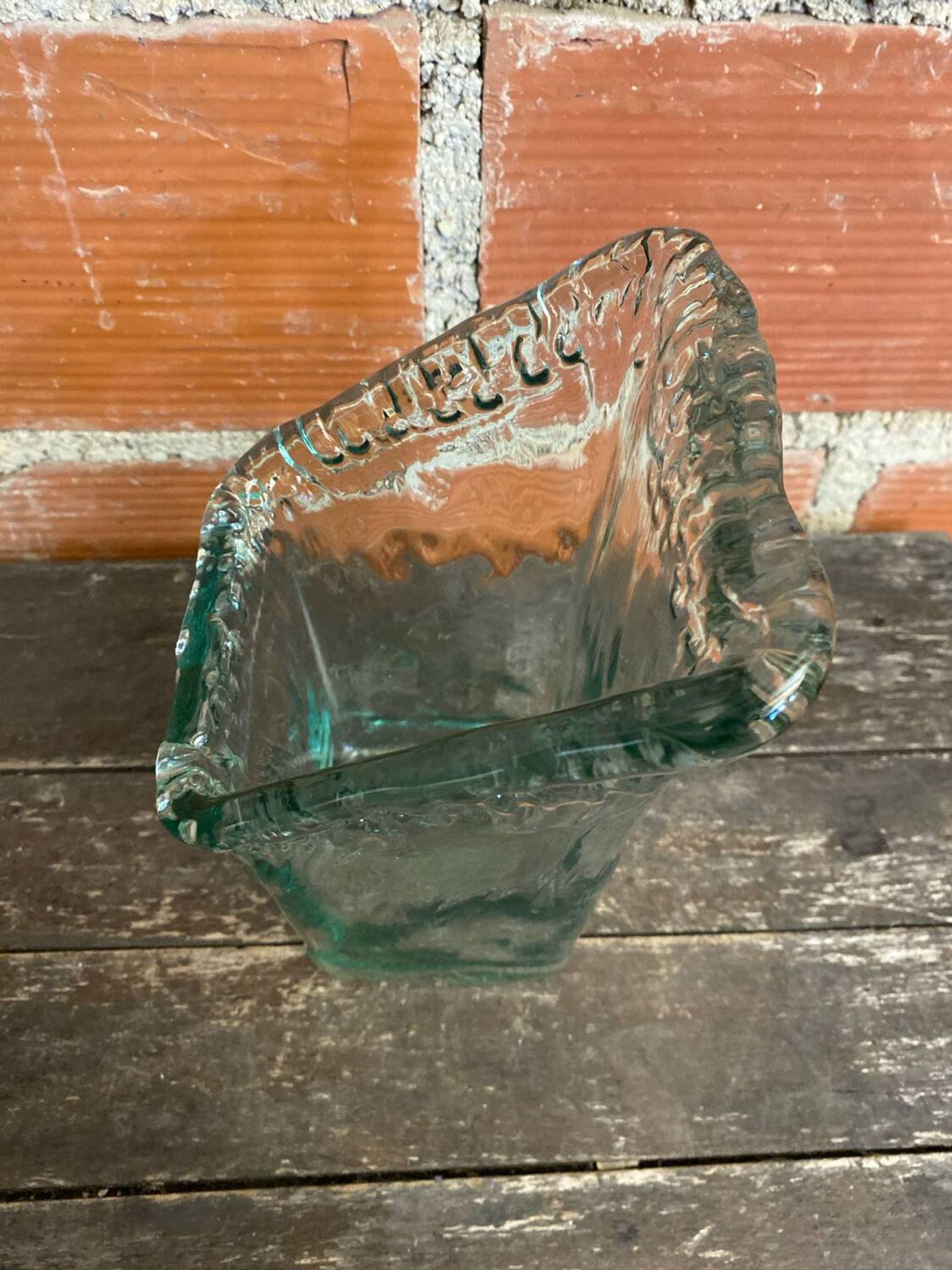 Vase Ancien Design Cascade Verre Bullé Vintage #C868