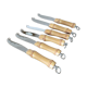 Set of 6 cheese knives, bamboo handle 60s