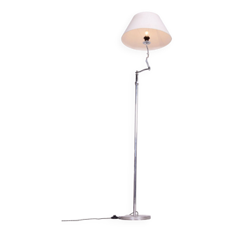 Czech Bauhaus Floor Lamp, Textile Lamp Shade, Chrom-Plated Steel, 1920s